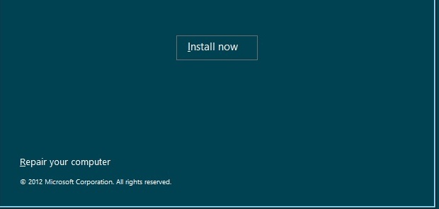 First screen of a Server 2012 installation
