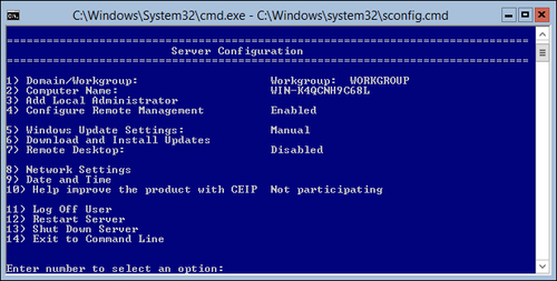 Managing a Server Core installation using sconfig
