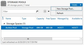 Extending a virtual disk from the Storage Pools subpage.