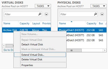 Taking a virtual disk offline from the Disks subpage.