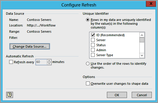 A screenshot of the Configure Refresh dialog box.
