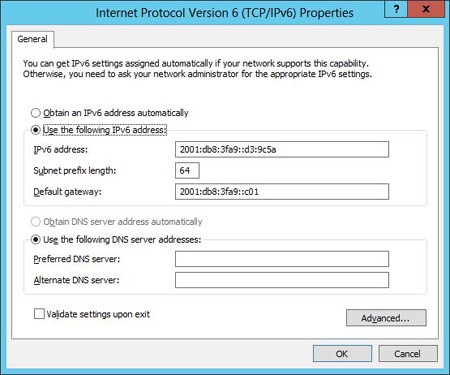 Verifying IPv6 address settings configured using Windows PowerShell.