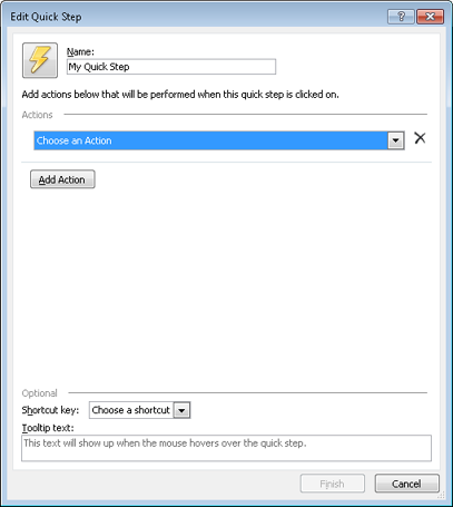 Create or edit a Quick Step using the Edit Quick Step dialog box.