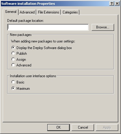 The General tab of the Software Installation Properties sheet