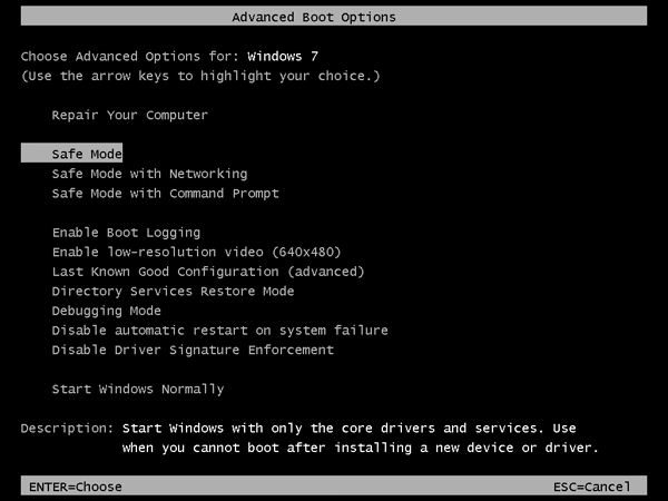 During startup, you can interrupt the default behavior of Windows Boot Manager to view the Advanced Boot Options.