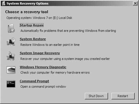 System Recovery provides a variety of different troubleshooting tools.