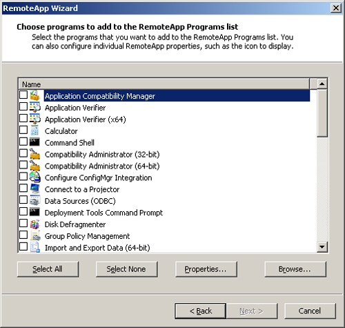 The Choose Programs To Add To The RemoteApp Programs List page