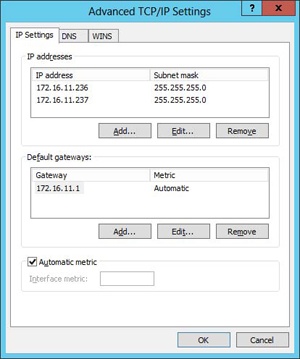 The Advanced TCP/IP Settings dialog box confirms that the second IP address was successfully added to the interface.