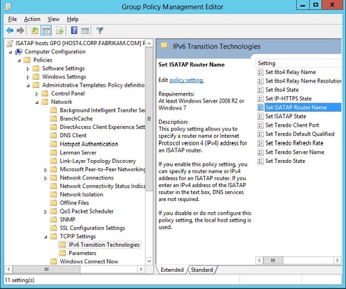 Group Policy settings for IPv6 transition technologies.